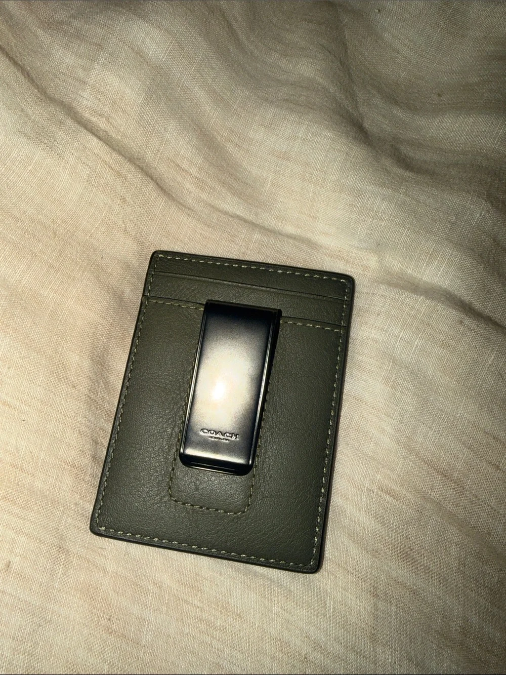 Coach Olive Green Men's Leather Card Holder